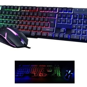 Kit Gaming, Tastatura Semi Mecanica si Mouse 1000 Dpi, Iluminare RGB, Negru
