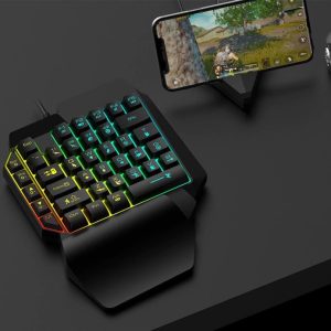 Tastatura Gaming, pentru o Singura Mana, Iluminata RGB, cu Suport pentru Brat, Compatibil Universal