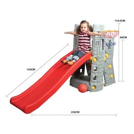 Centru de joaca 2 in 1 deluxe Castel Edu Play cu tobogan si cos basket